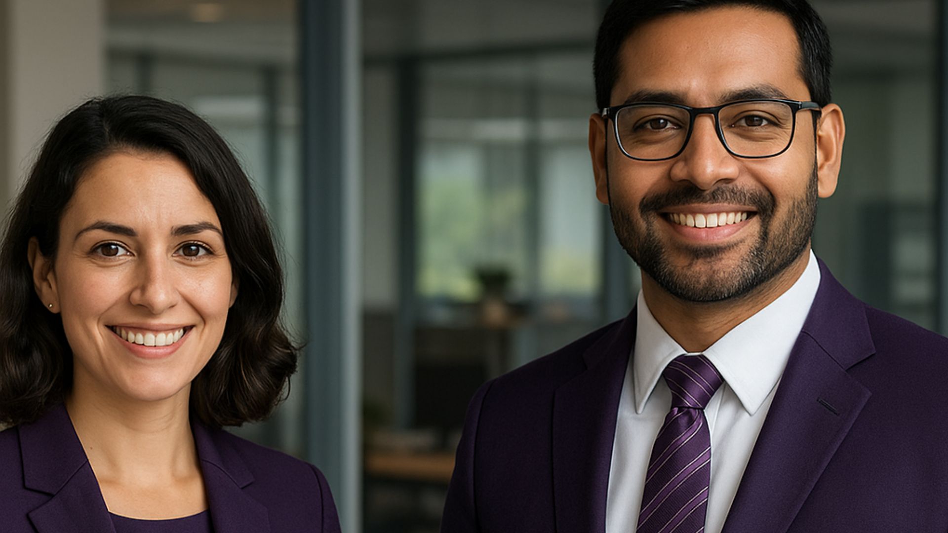 Male and female HR professionals looking at the camera and smiling as they interview for the Human Resources Advisor role in Aruba.