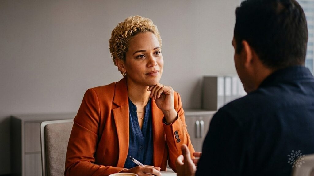 A professional HR leaders listen empathically to an employee.